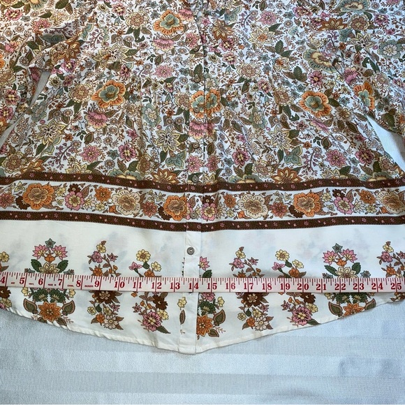 Blu Pepper Sz S Floral Bohemian Burton Blouse - Cream & Brown Balloon Sleeves - Picture 7 of 15